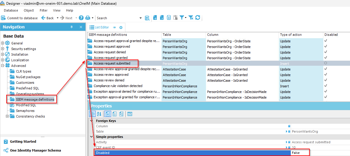 SIEM Message Definitions in Identity Manager
